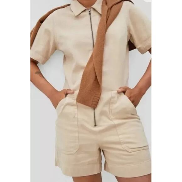 Everlane Pants - Everlane Denim Zip Up Short Coverall Romper Cream Size S Organic Cotton